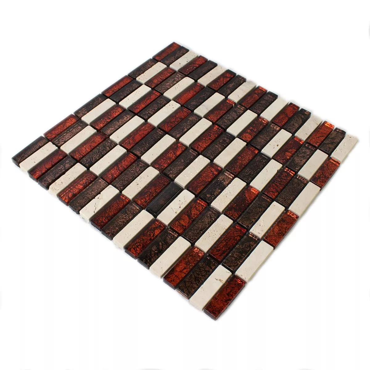 Campione Mosaico Pietra Naturale Vetro Rosso Marrone Beige Stick
