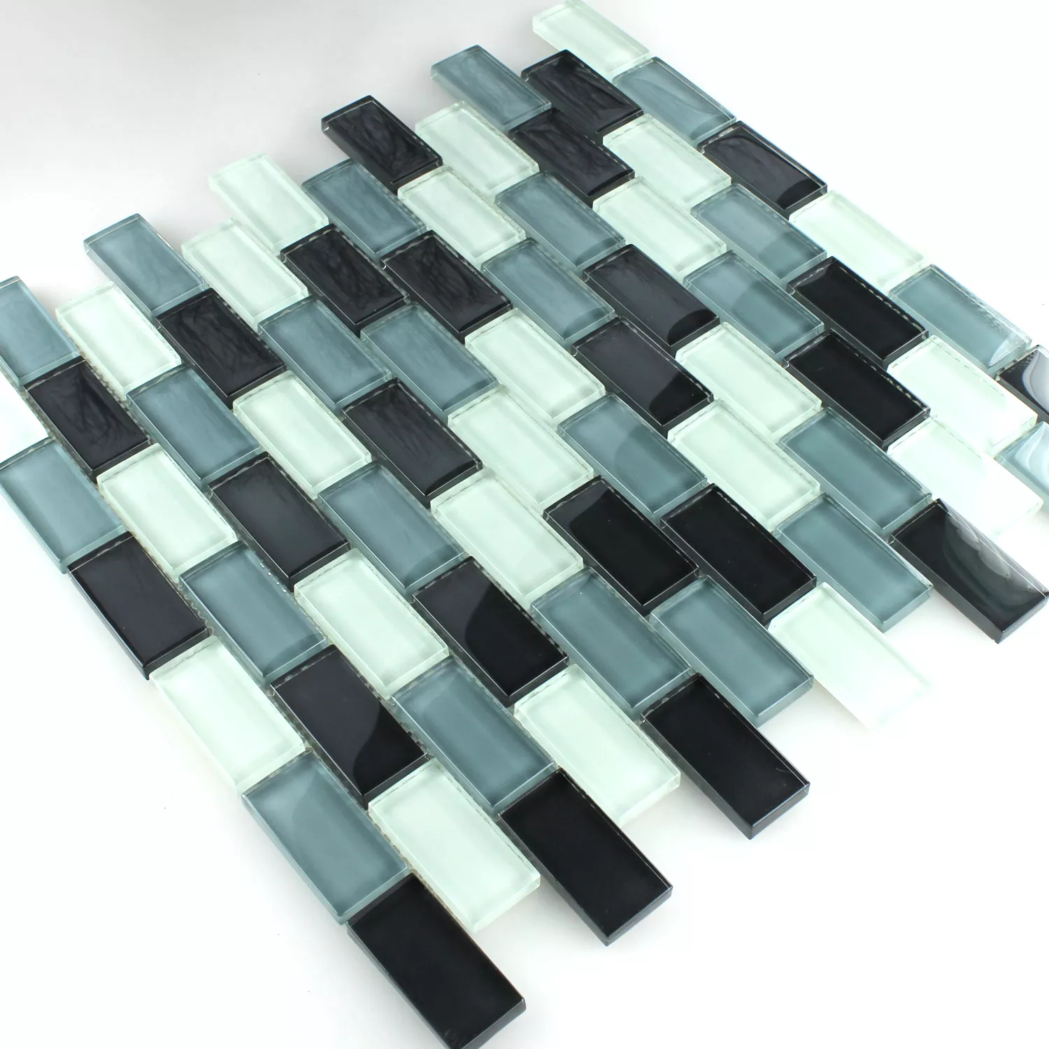 Mosaico Vetro Brick Grigio Mix