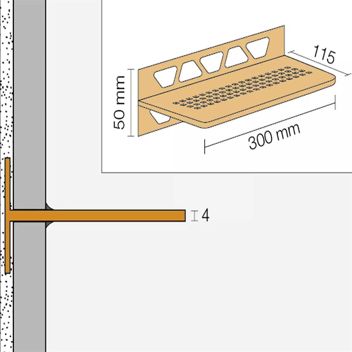 Mensola per doccia Mensola a muro Schlüter rettangolare 30x11,5 cm Pure Cream