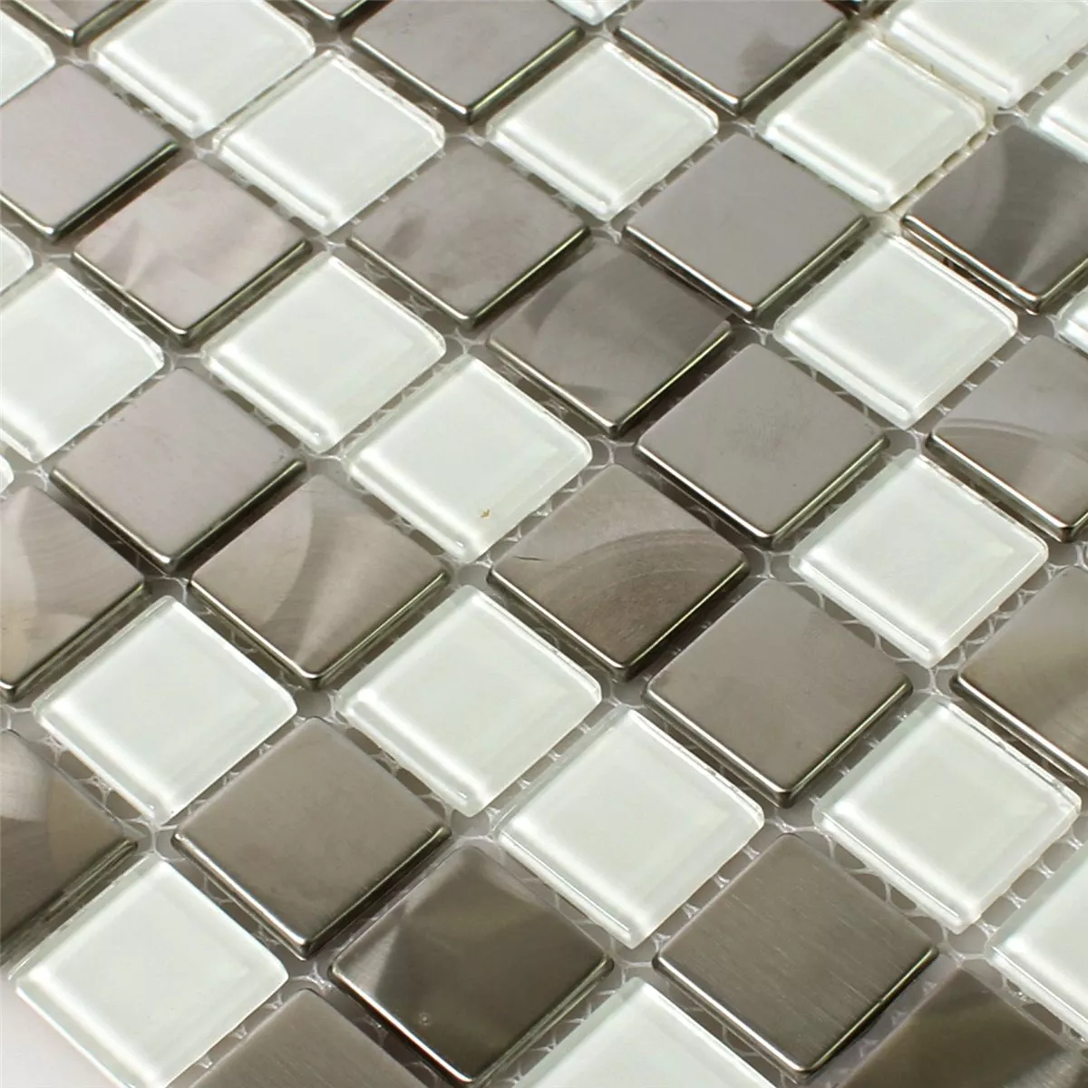 Campione Mosaico Metallo Vetro Bianco Argento Mix