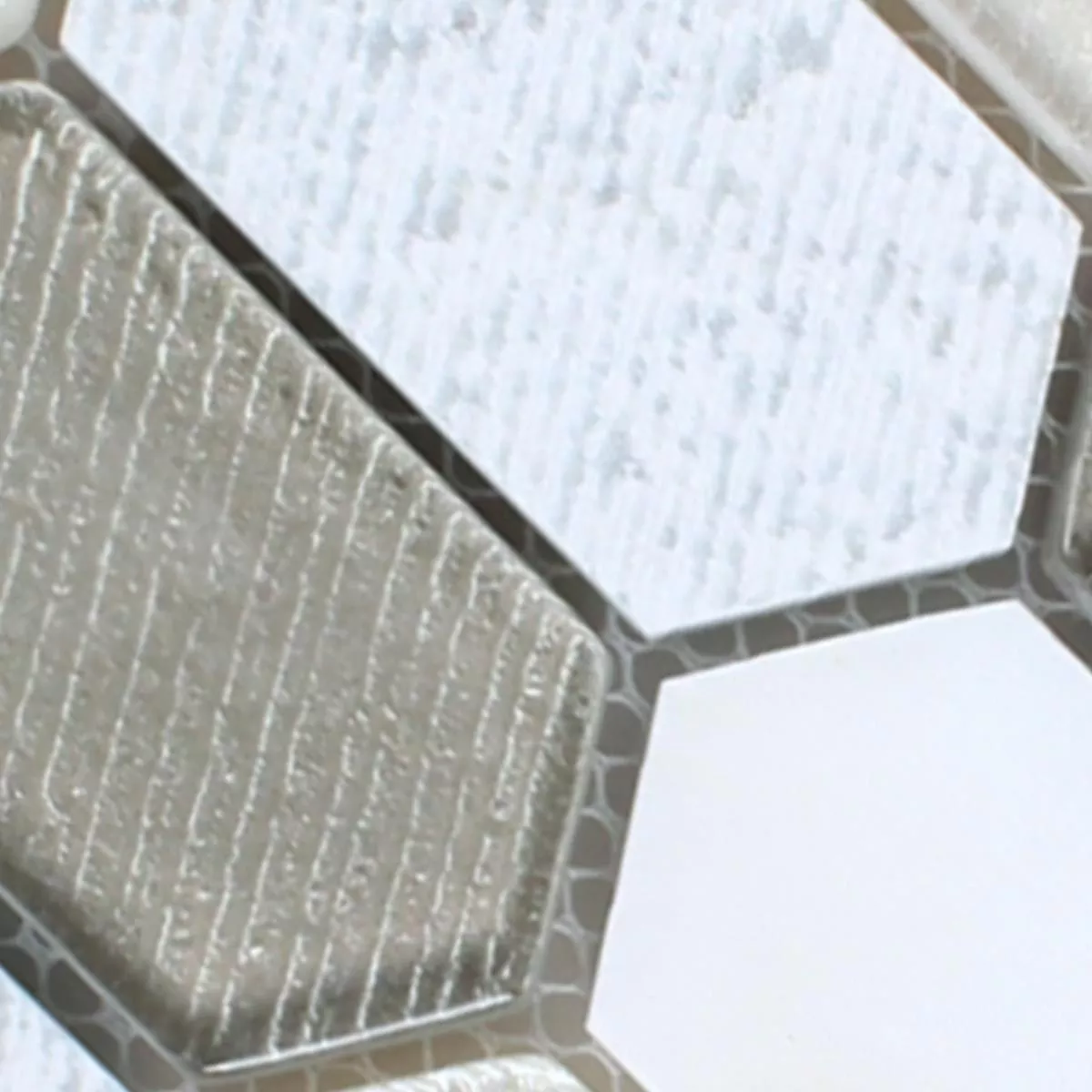 Campione Mosaico Februata Hexagon Bianco Beige Grigio
