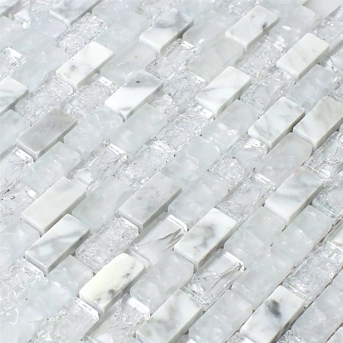 Campione Mosaico Vetro Pietra Naturale Rotto Bianco Effetto Brick