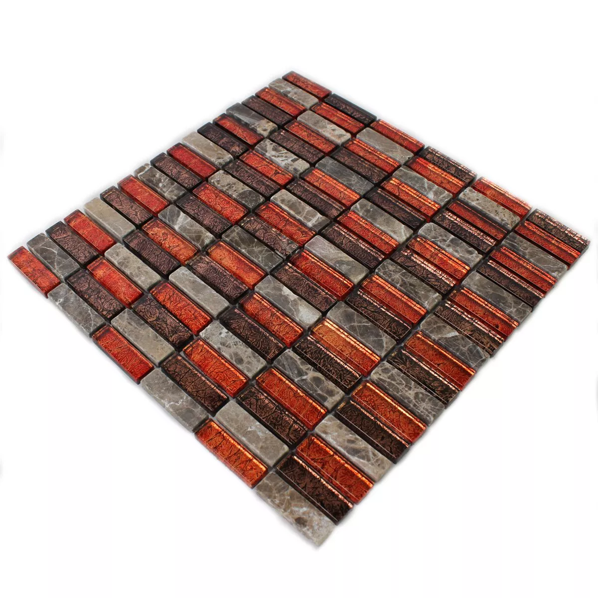 Mosaico Pietra Naturale Vetro Rosso Marrone Stick