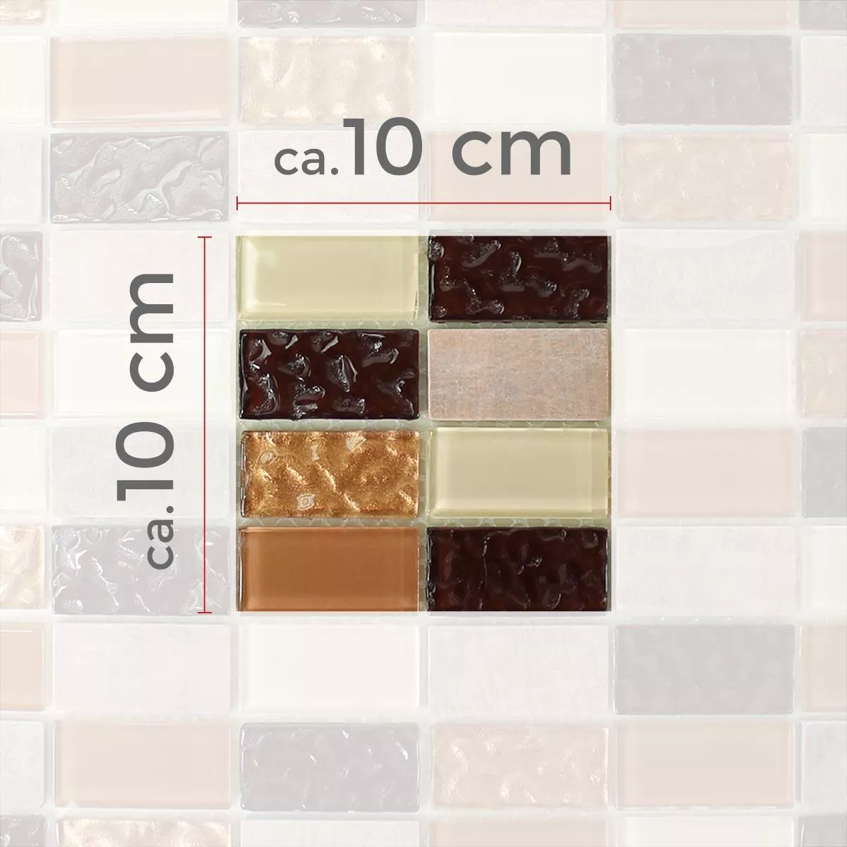 Campione Autoadesivoe Mosaico Pietra Naturale Vetro Beige Marrone Brick