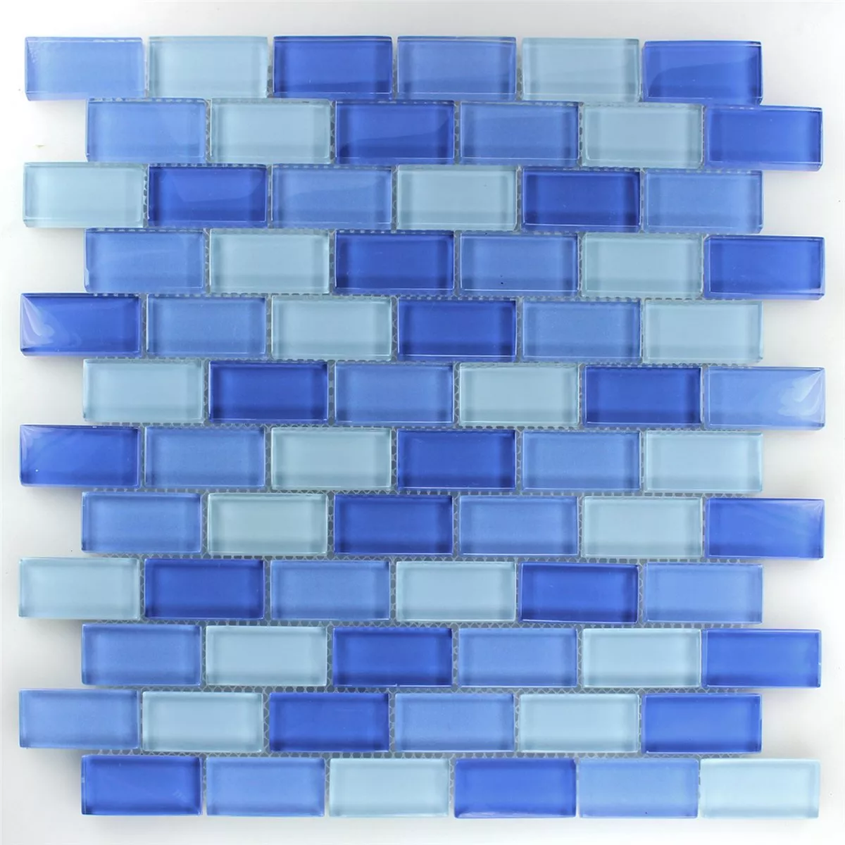 Mosaico Vetro Brick Blu Chiaro Mix 25x50x8mm