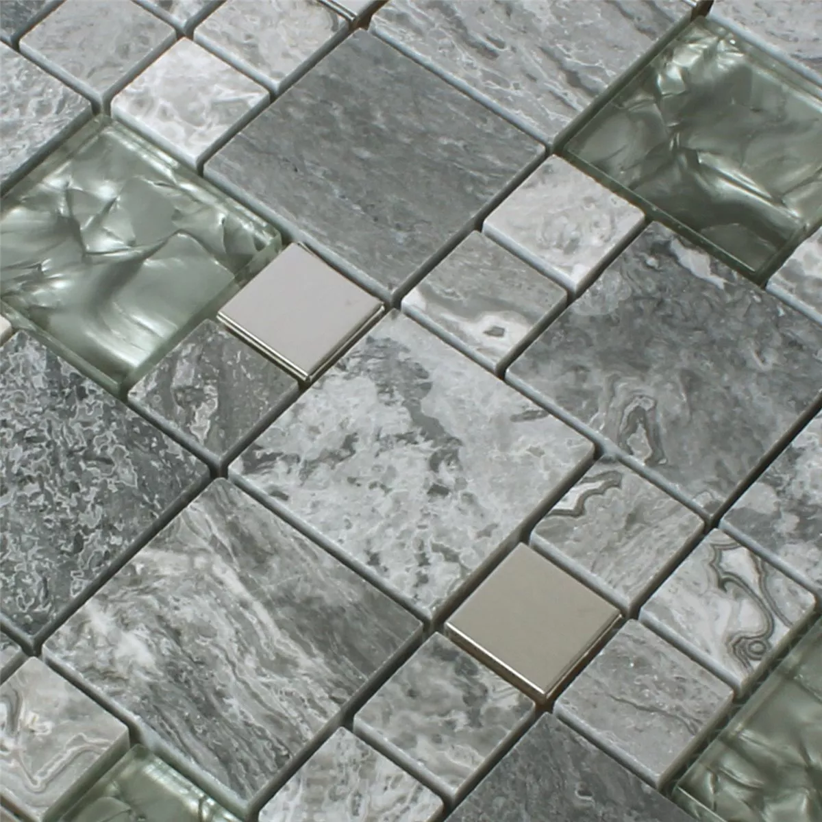 Mosaico Metallo Vetro Pietra Naturale Mix Grigio Argento