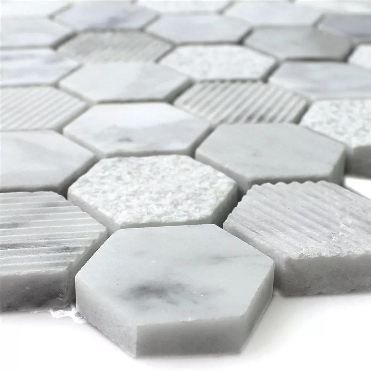 Campione Mosaico Esagono Pietra Naturale Carrara Bianco