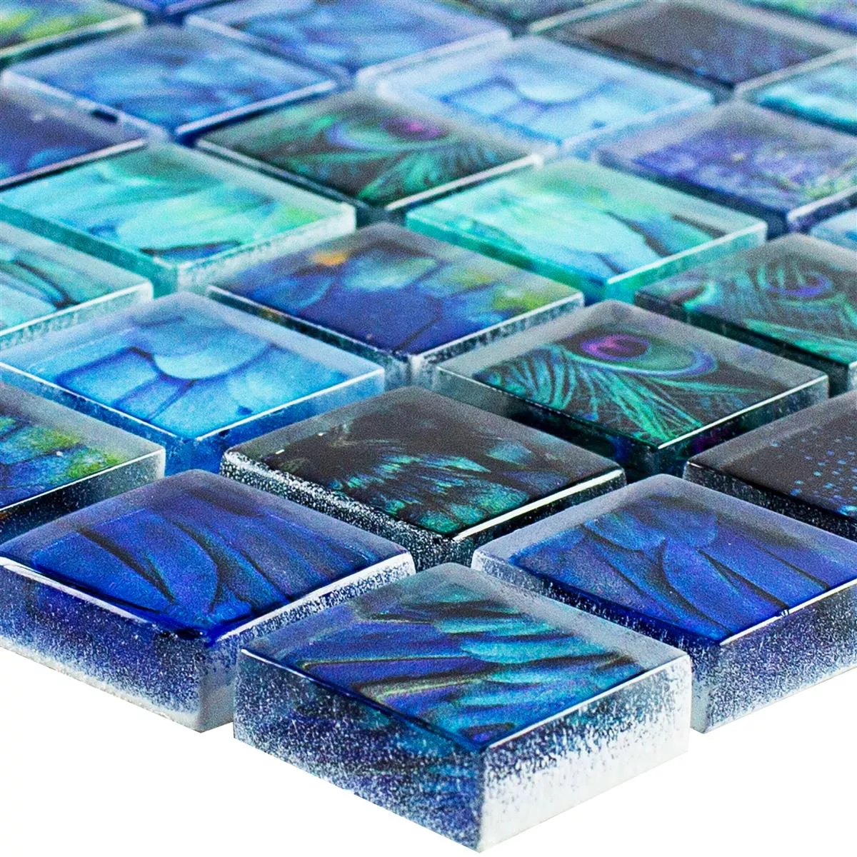 Campione Mosaico Di Vetro Piastrelle Peafowl Blu 23