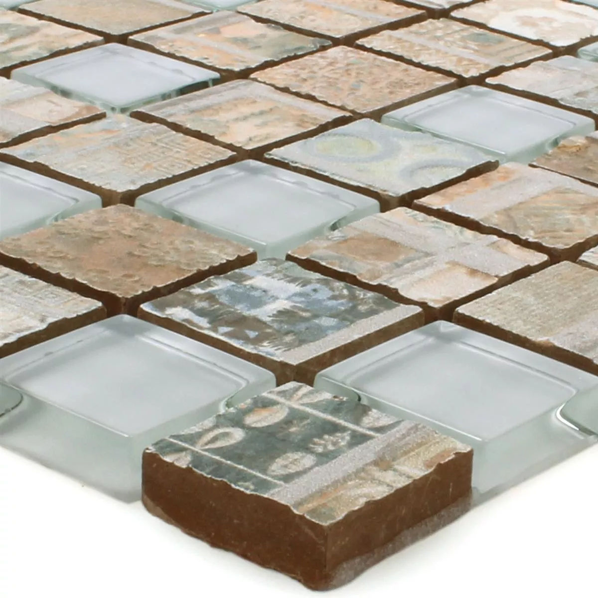 Campione Mosaico Vetro Ceramica Bellevue Marrone Quadrat