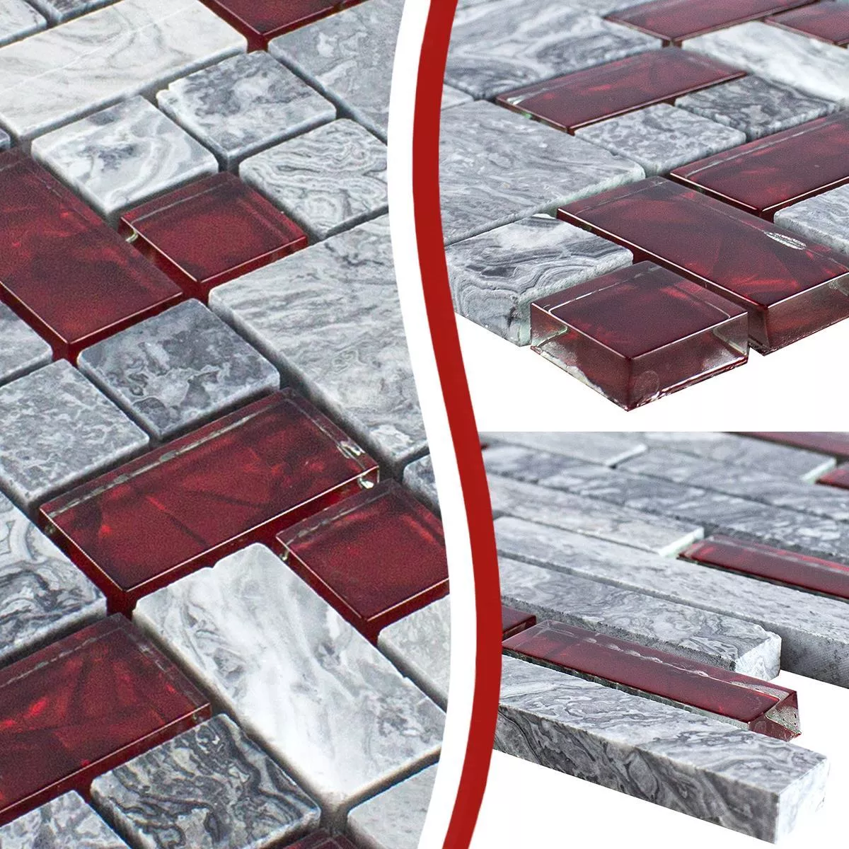 Campione Mosaico Vetro Pietra Piastrelle Sinop Grigio Rosso