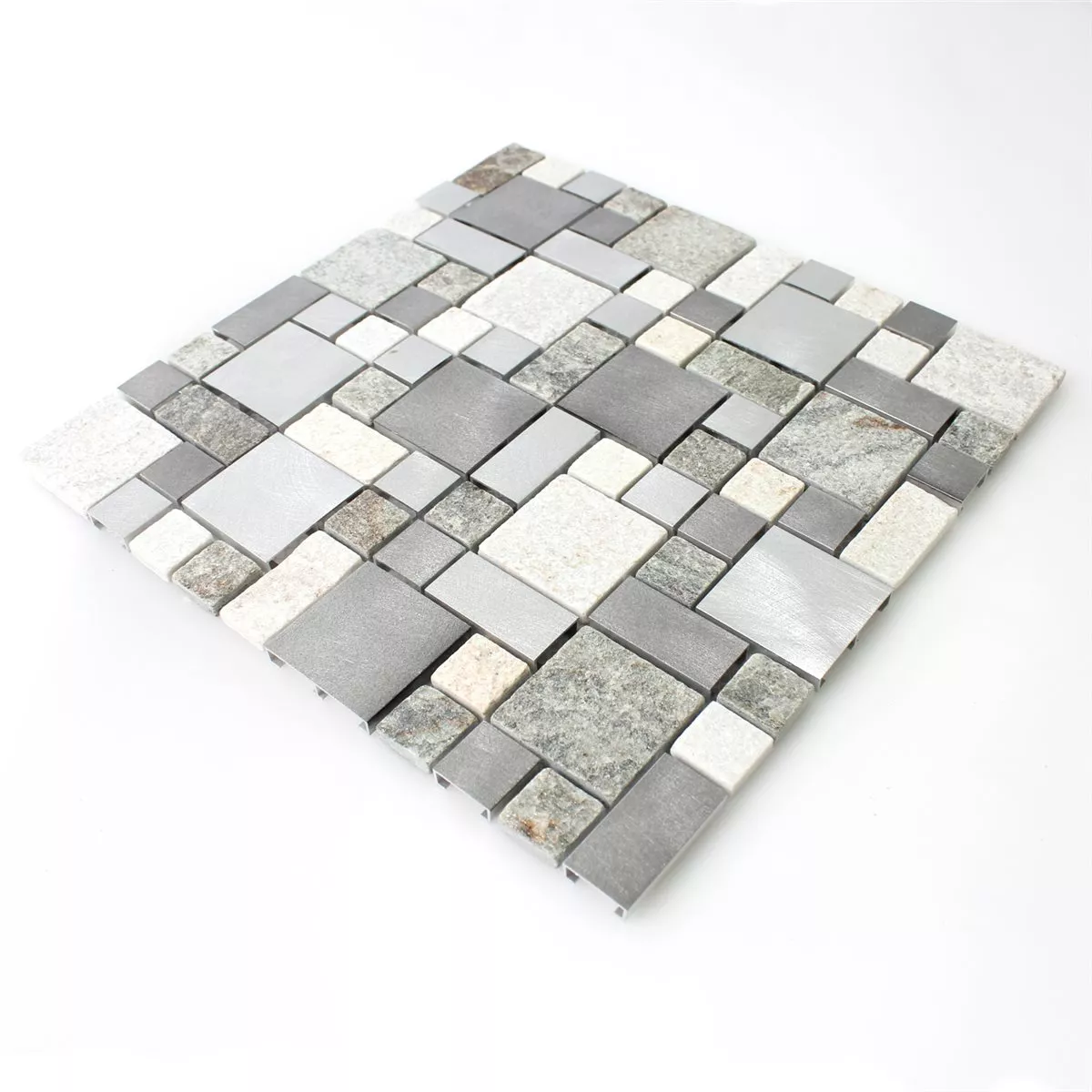 Campione Mosaico Quarzite Alluminio Metallo Piastrella Mix