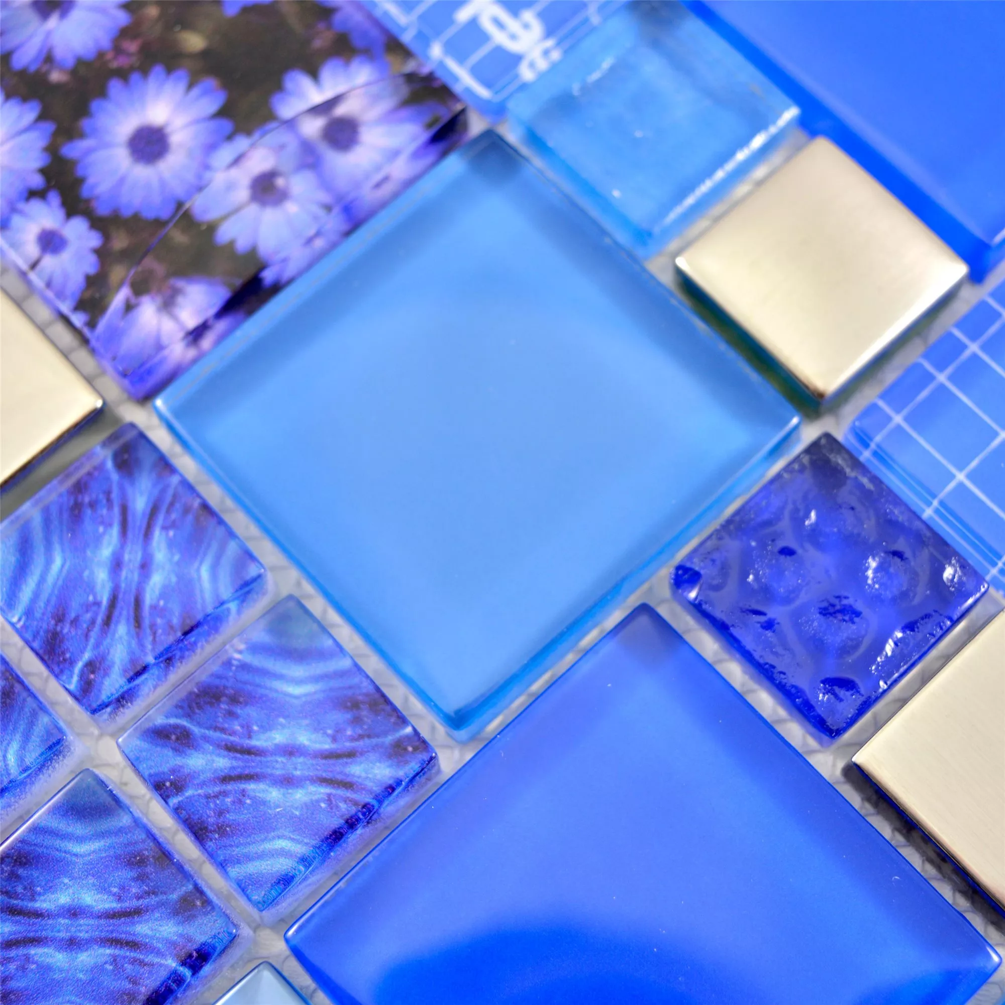 Mosaico Di Vetro Piastrelle Nemesis Blu Argento