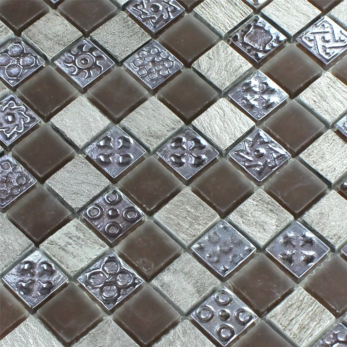Mosaico Calcare Vetro Grigio Marrone 23x23x8mm