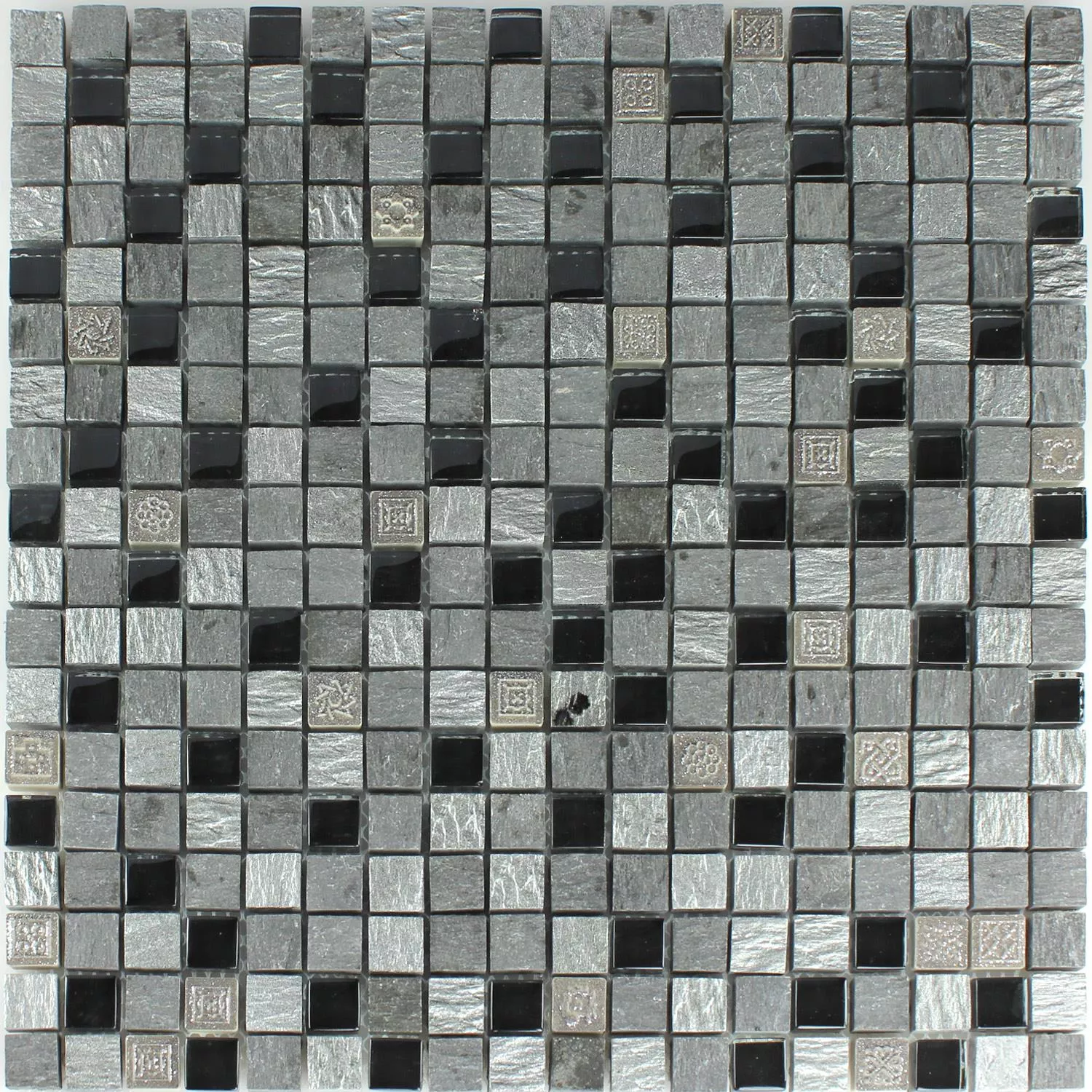 Mosaico Vetro Pietra Naturale Argento Nero