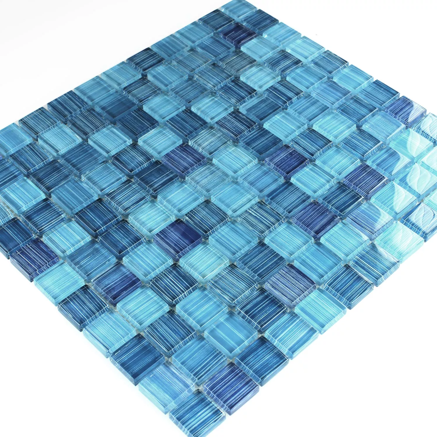 Mosaico Vetro Piastrella Blu Striscia