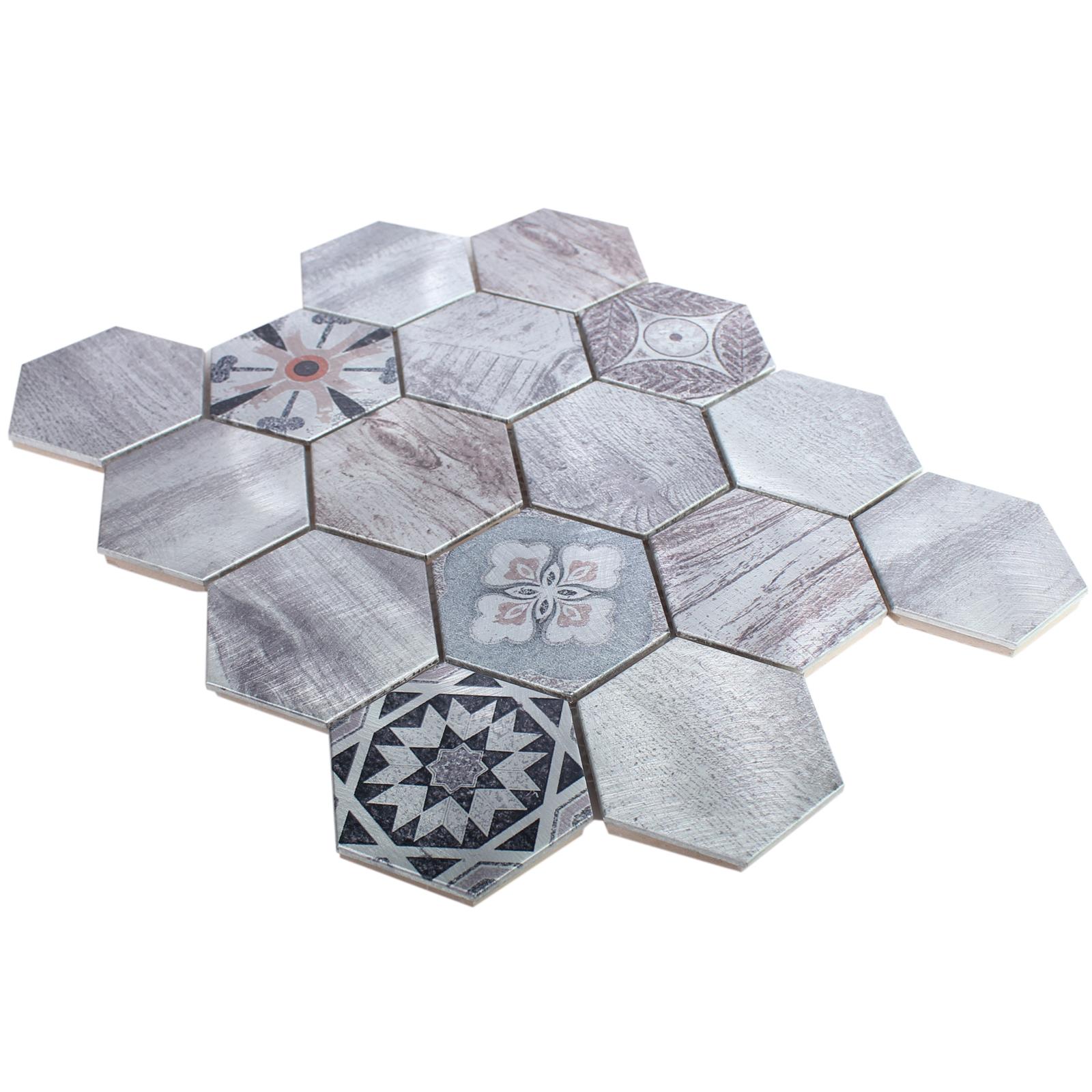 Alluminio Mosaico Raymond Esagono Marrone Chiaro Mix