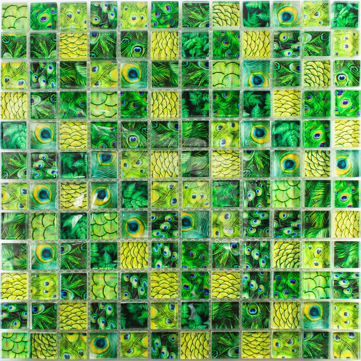 Campione Mosaico Di Vetro Piastrelle Peafowl Verde 23