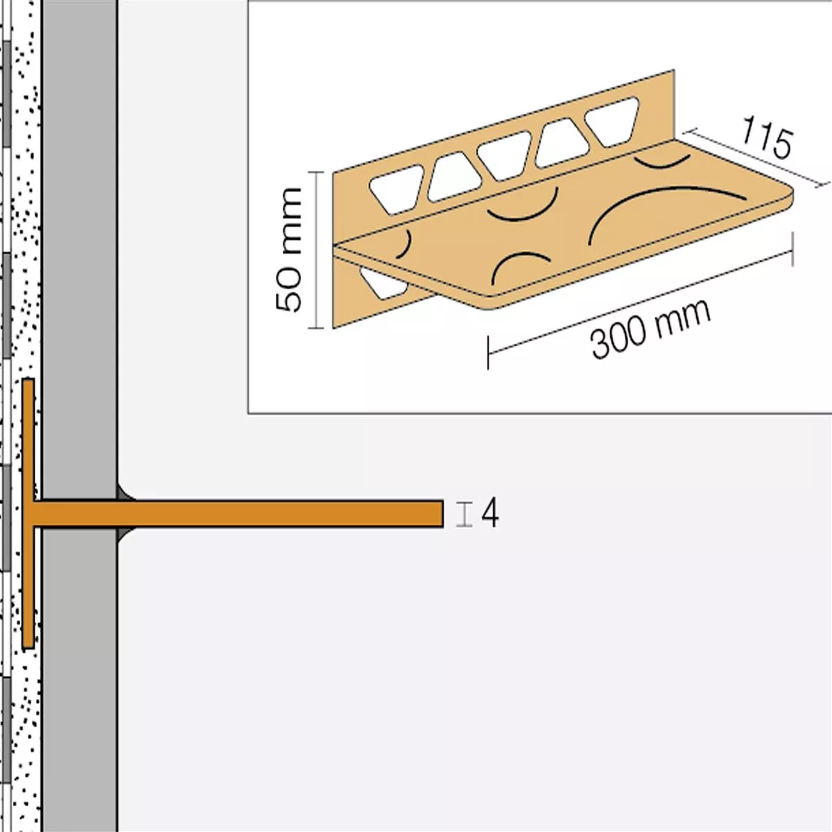 Mensola per doccia Mensola a muro Schlüter rettangolare 30x11,5 cm Curve Beige