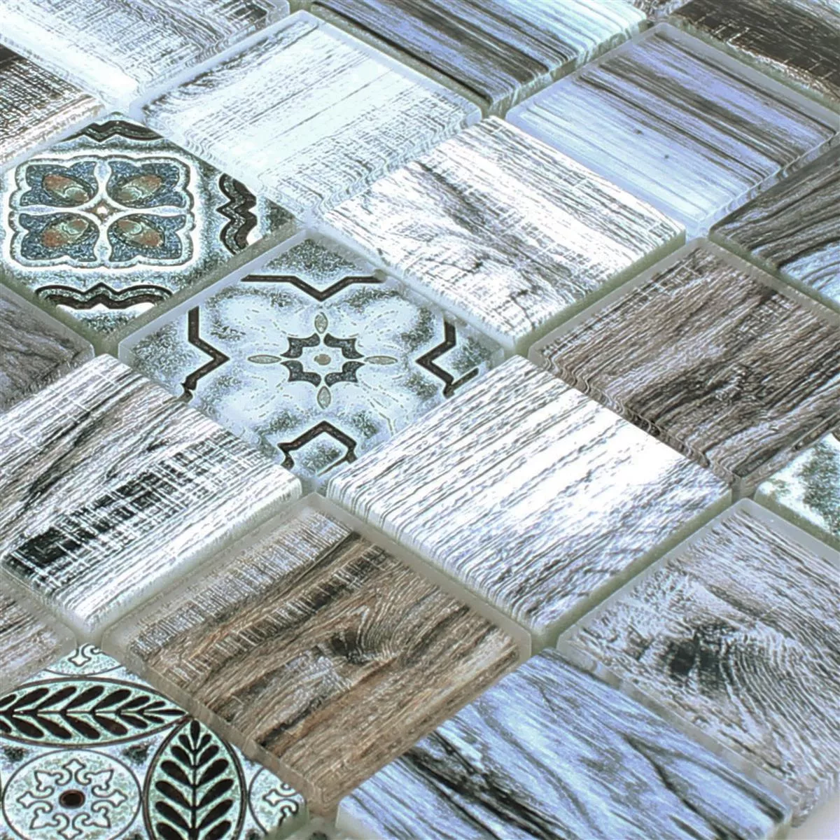 Mosaico Di Vetro Piastrelle Legno Ottica Makarska Blu