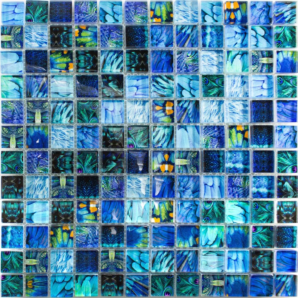 Campione Mosaico Di Vetro Piastrelle Peafowl Blu 23