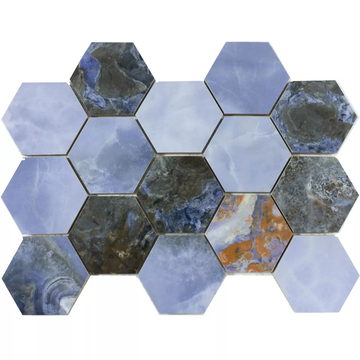 Campione da Ceramica Mosaico Piastrelle Naftalin Esagono Blu Nero