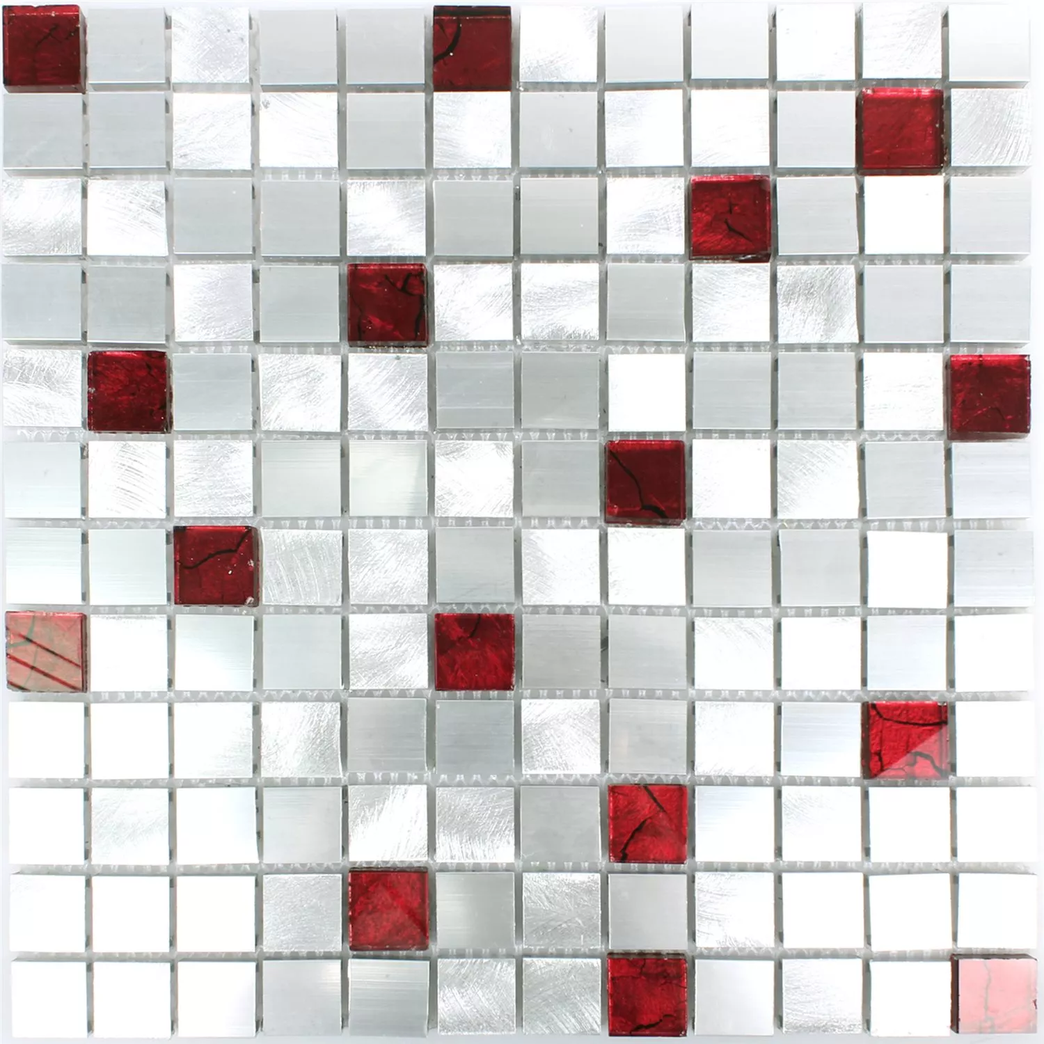 Mosaico Alluminio Vetro Maira Argento Rosso