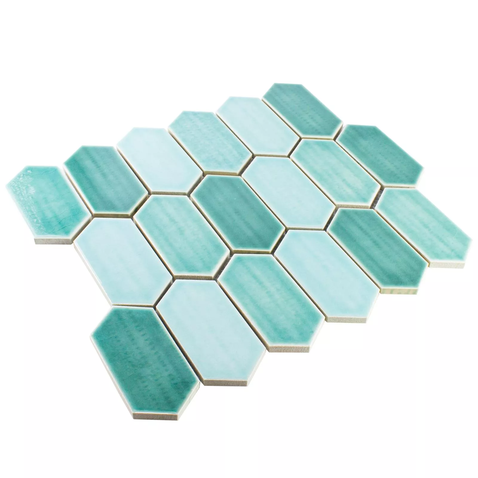 Campione Ceramica Mosaico McCook Esagono Lunga Turchese Verde