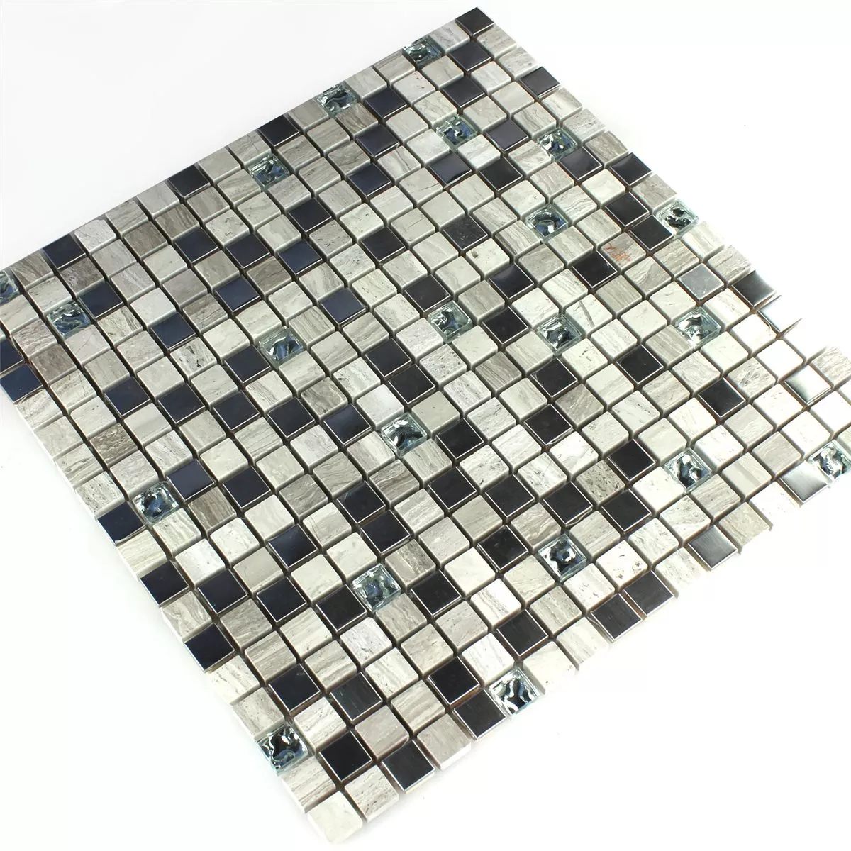 Mosaico Vetro Arenaria Metallo Grigio 15x15x8mm