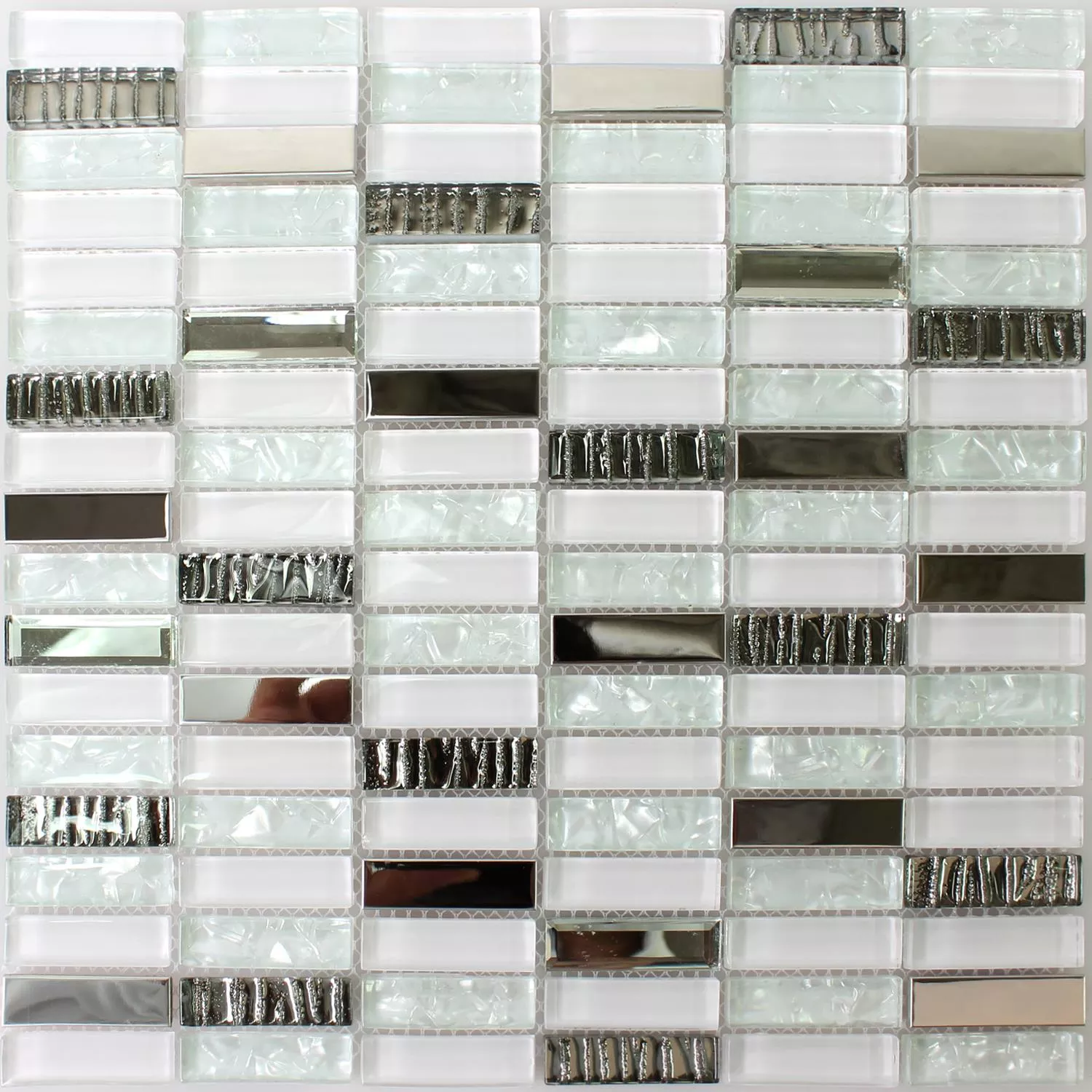 Mosaico Vetro Metallo Bianco Mix