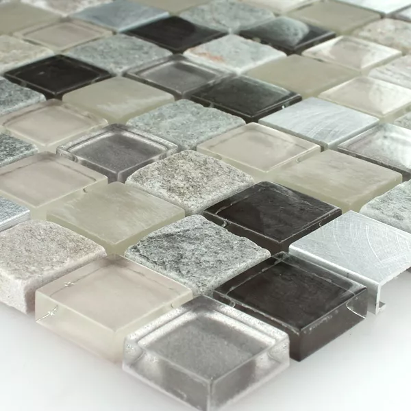 Campione Mosaico Alluminio Vetro Pietra Naturale Quarzite