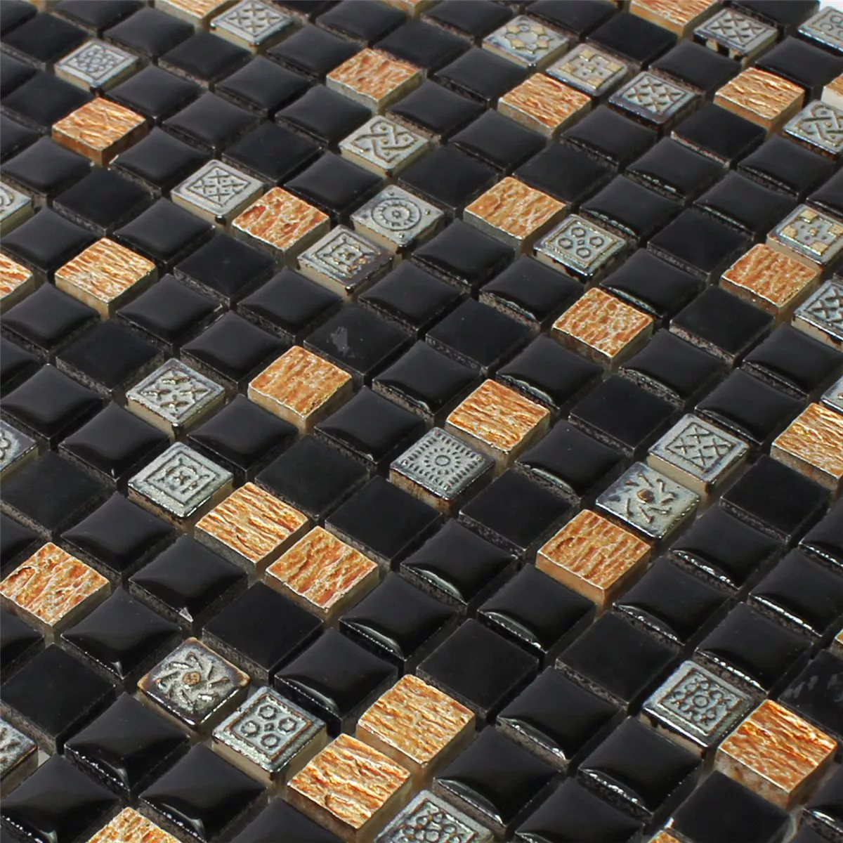 Campione Mosaico Resin Pietra Naturale Nero Rame