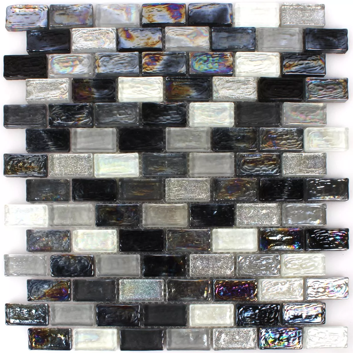 Mosaico Vetro Effetto Petrol Black Mix 20x42x8mm
