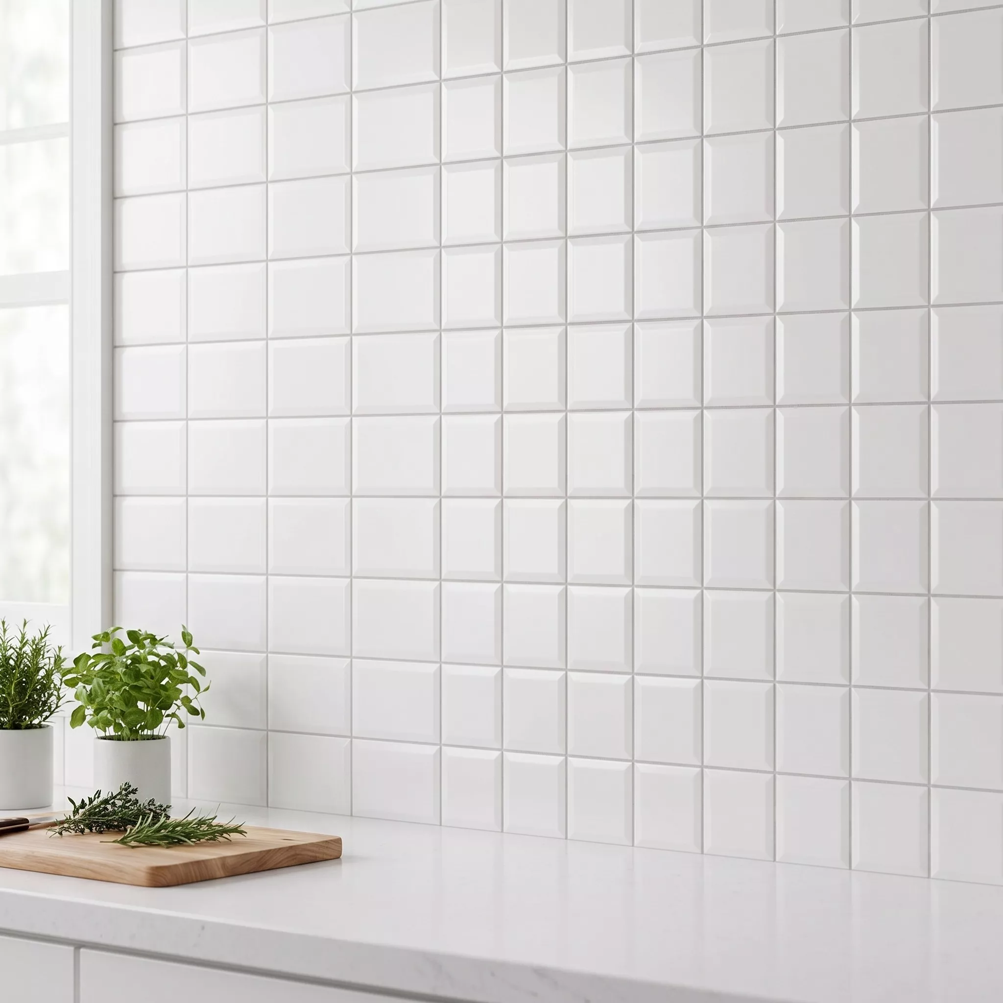 Piastrella metropolitana Bianco Opaco 10x10 cm Sfaccettatura Catarina Blanco
