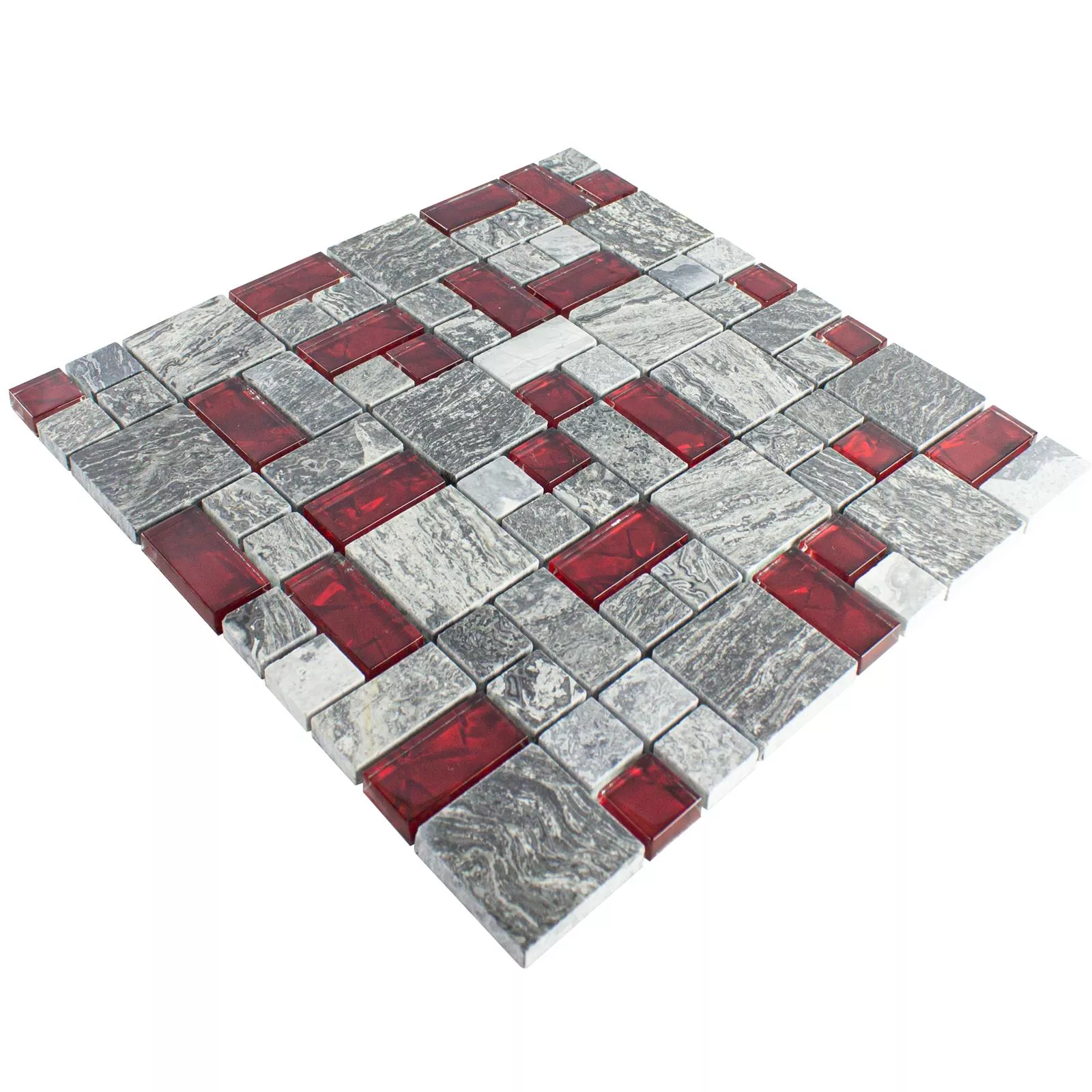 Campione Mosaico Di Vetro Pietra Naturale Piastrelle Manavgat Grigio Rosso ix
