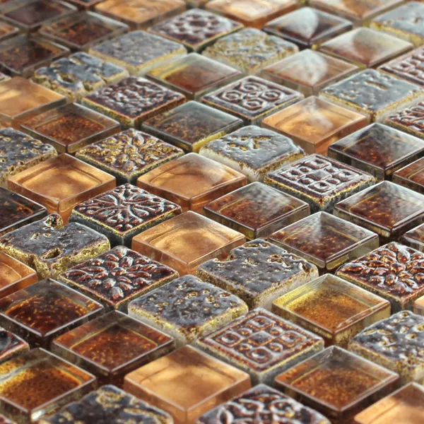 Mosaico Escimo Vetro Pietra Naturale Marrone Oro