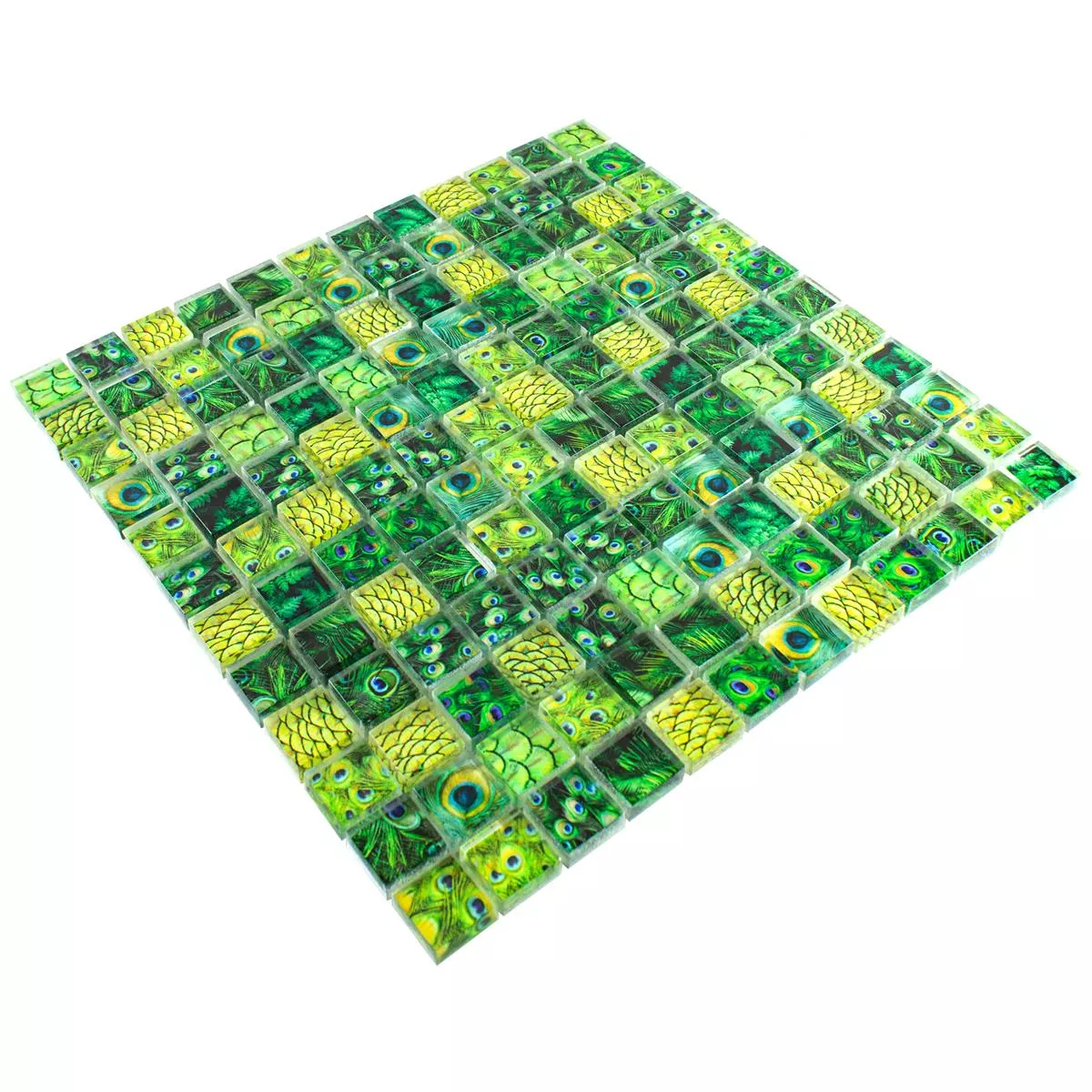 Campione Mosaico Di Vetro Piastrelle Peafowl Verde 23