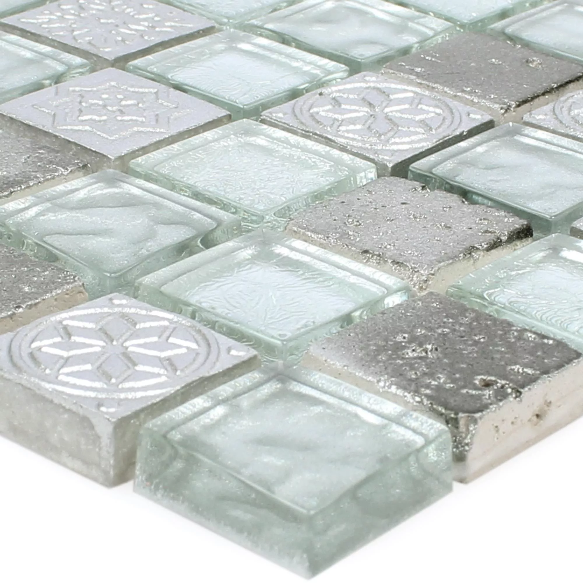 Mosaico Georgia Vetro Pietra Naturale Mix Argento Mosaico Georgia Vetro Pietra Naturale Mix Argento