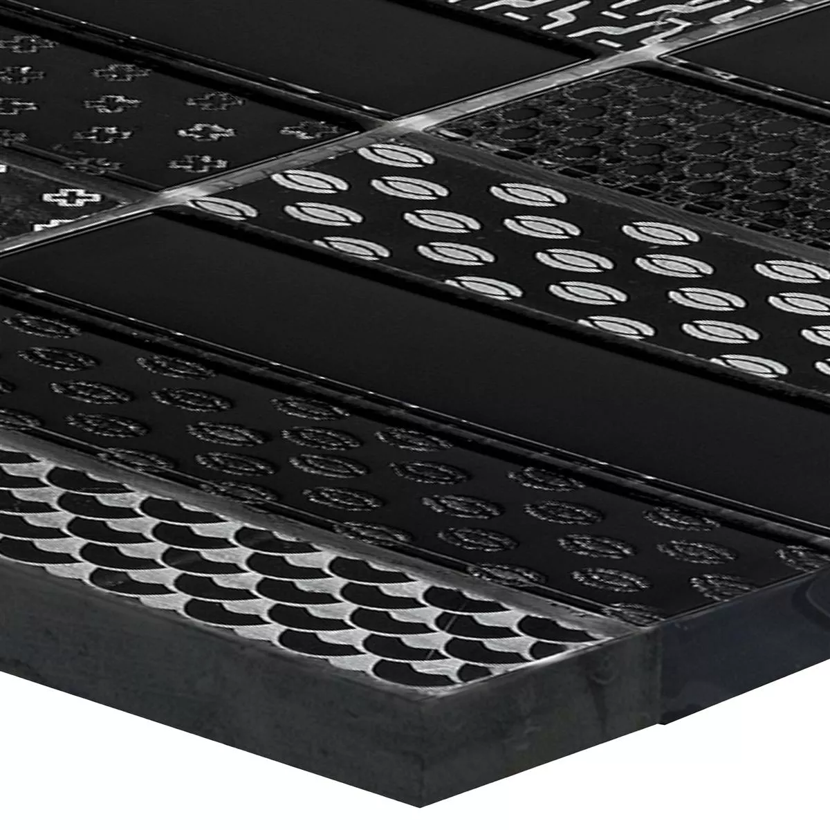 Mosaico Vetro Pietra Piastrelle Celestiana Ornamento Brick Nero Mix Mosaico Vetro Pietra Piastrelle Celestiana Ornamento Brick Nero Mix