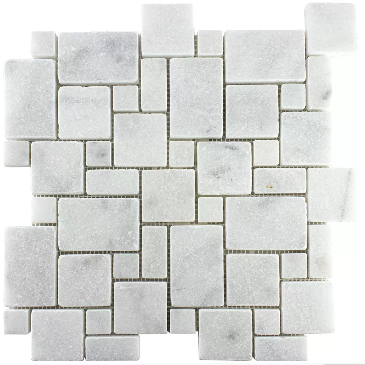 Mosaico In Marmo Bianco Carrara - Piastrelle 15x15 Mm Su Rete, Per Parete E Pavimento (Bagno, Cucina)