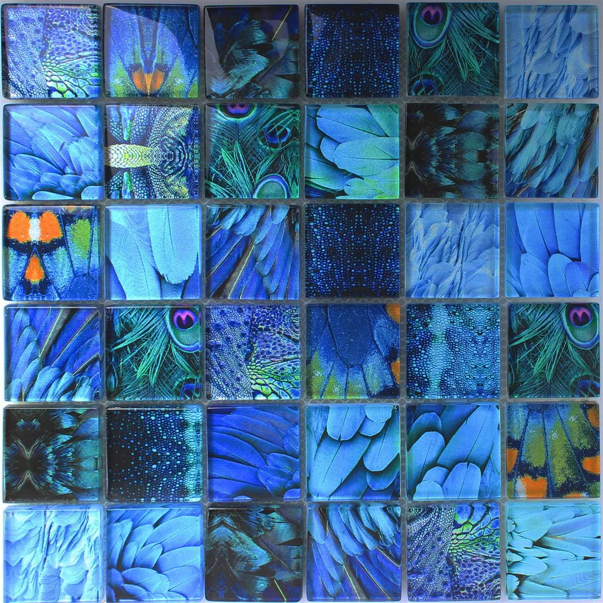 Campione Mosaico Di Vetro Piastrelle Peafowl Blu