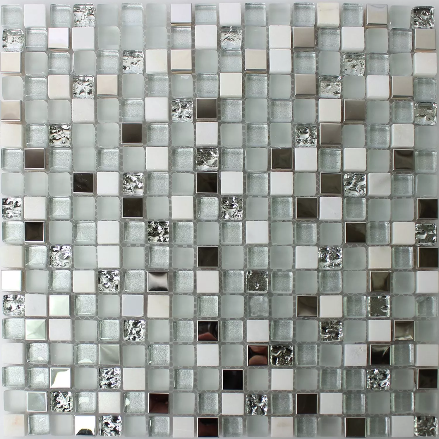 Campione Mosaico Vetro Metallo Pietra Naturale Bianco Argento