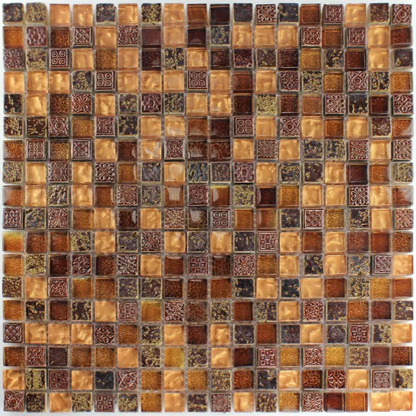 Campione Mosaico Escimo Vetro Pietra Naturale Marrone Oro