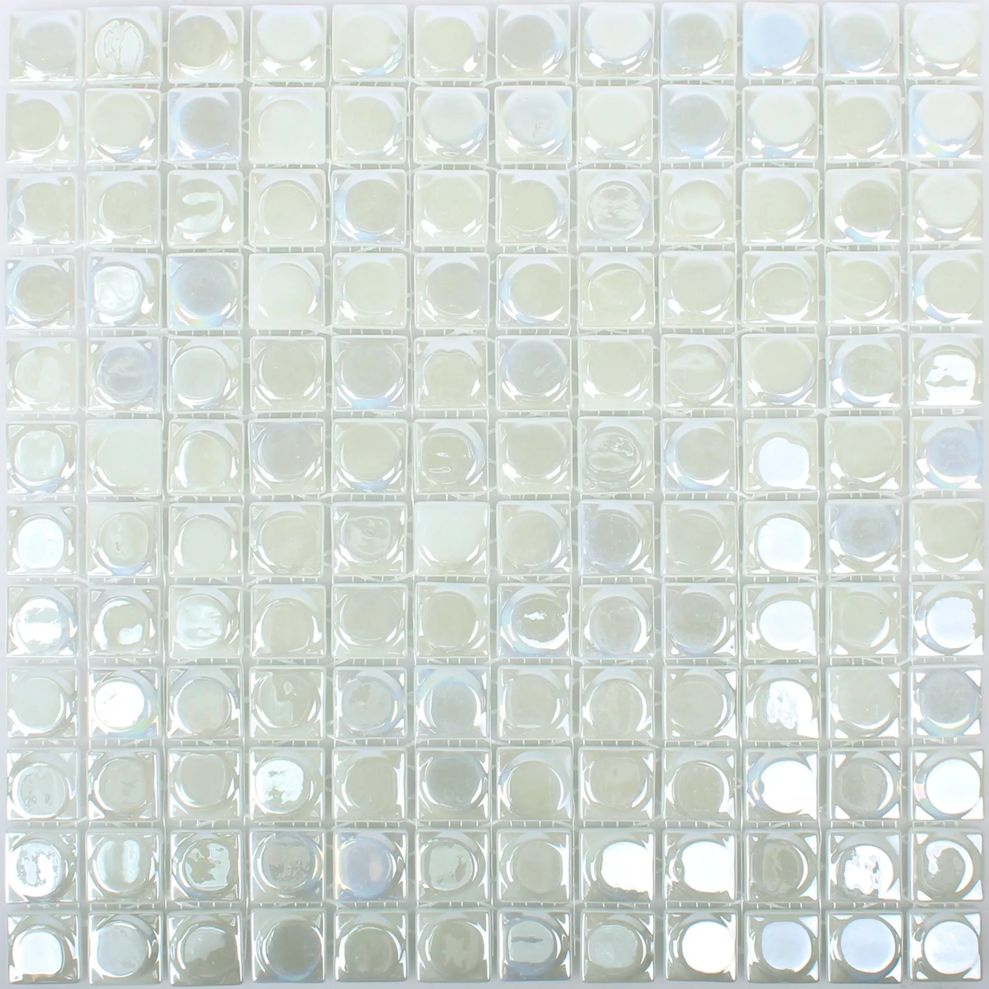 Mosaico Vetro Piastrella Accra Bianco 3D Rotonda