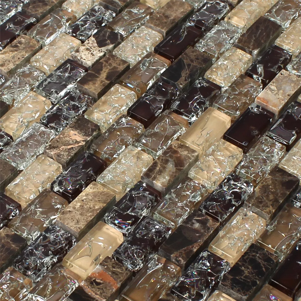 Campione Mosaico Vetro Pietra Naturale Bricks Dark Emperador
