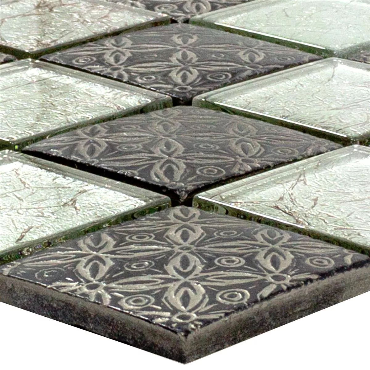 Campione Mosaico Di Vetro Piastrelle Bayford Ornamento Argento Nero