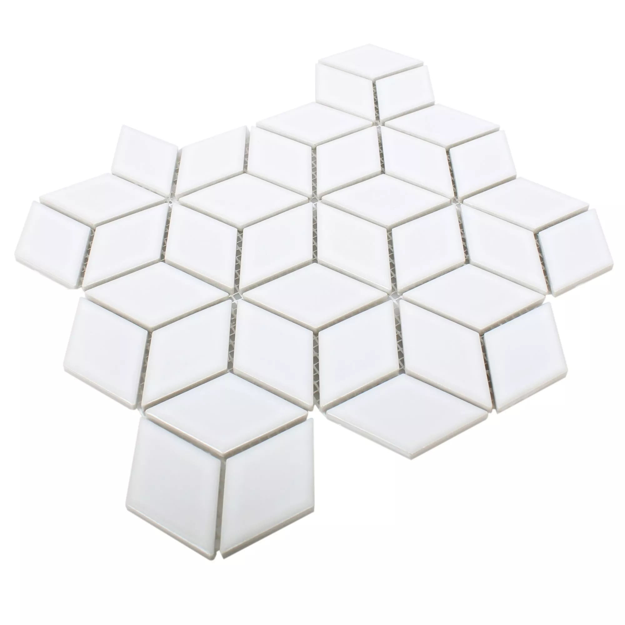 Campione Ceramica Mosaico Cavalier 3D Dadi Bianco Lucida
