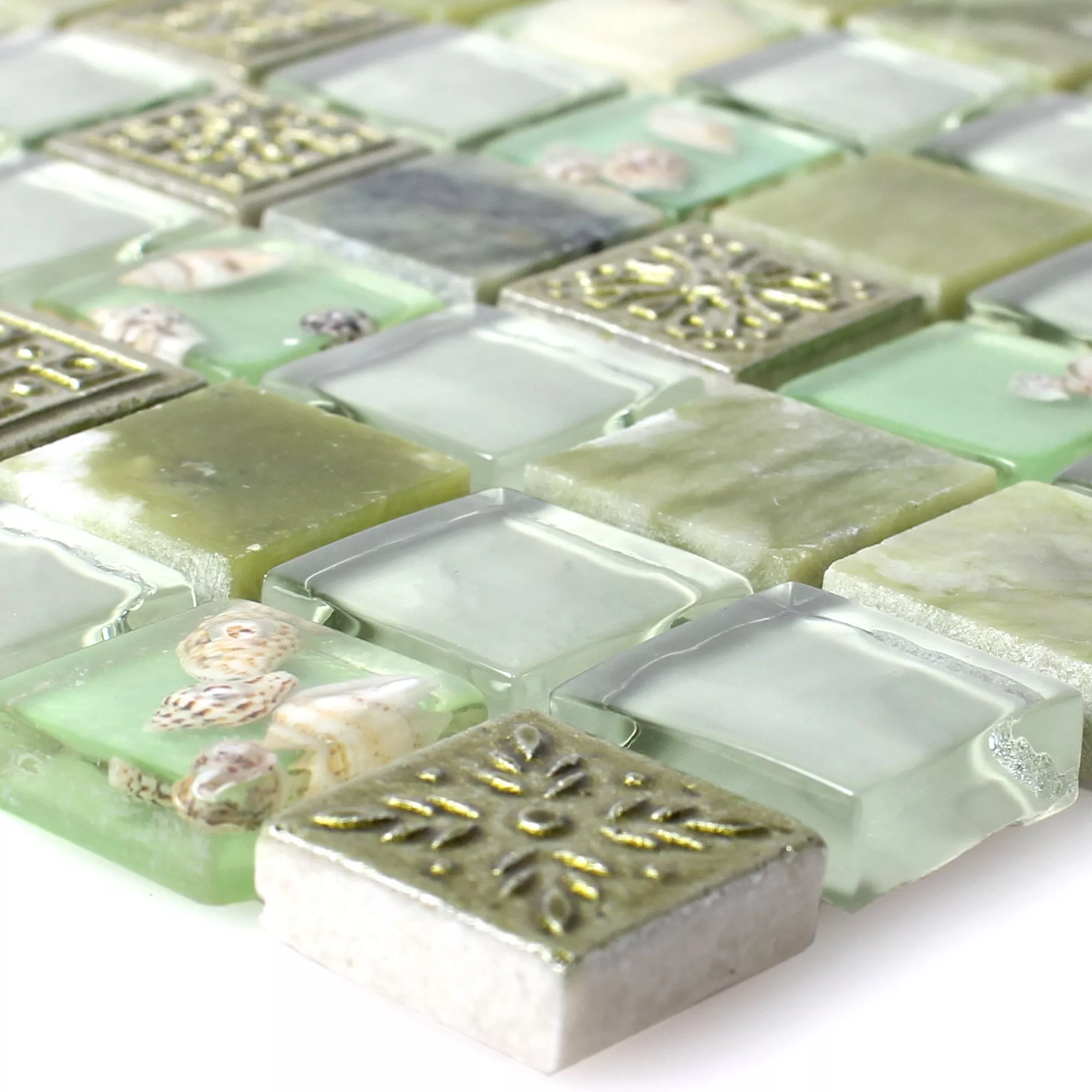 Mosaico Vetro Pietra Naturale Piastrelle Tatvan Conchiglia Verde