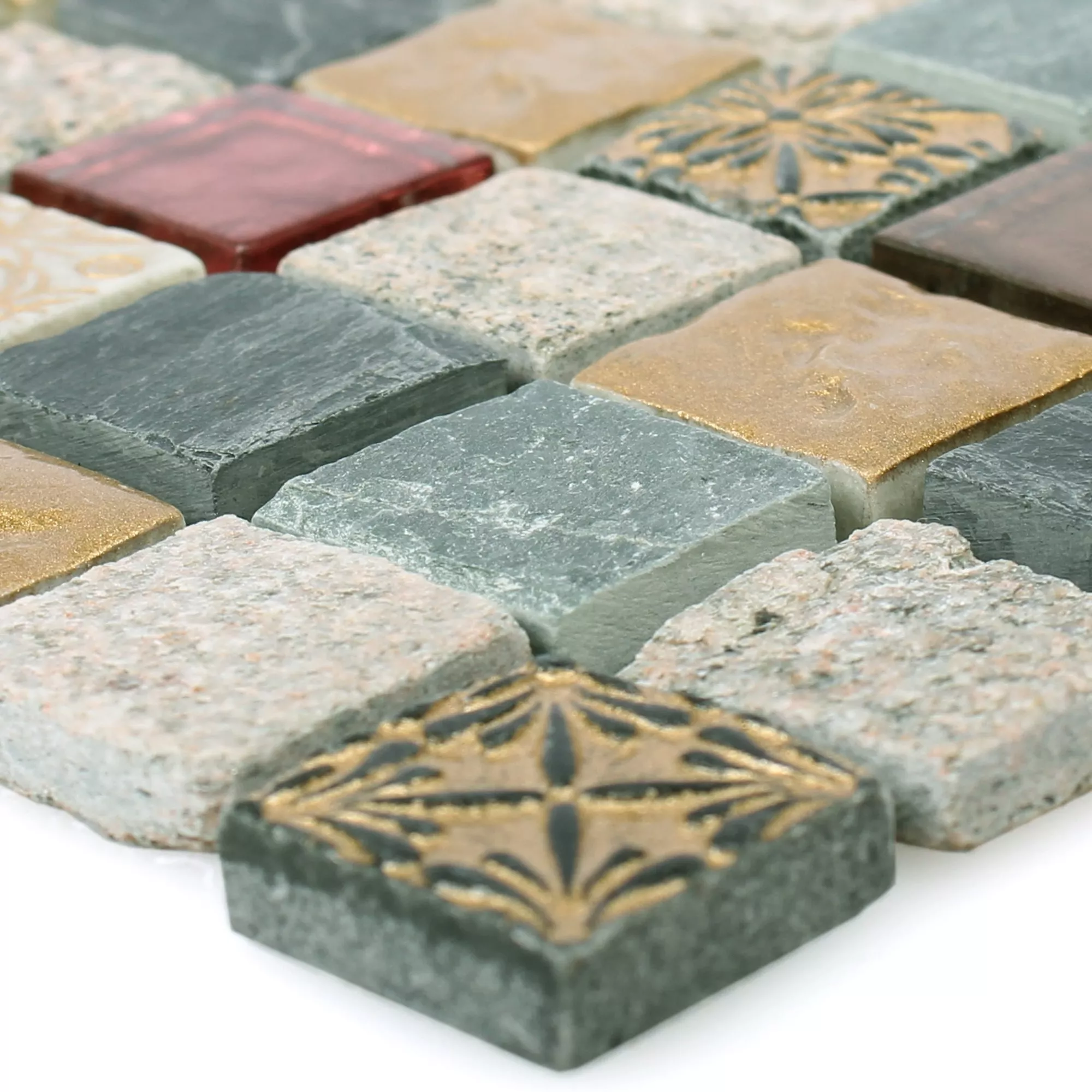 Mosaico Vetro Pietra Naturale Mix Sulluna Oro Grigio Mosaico Vetro Pietra Naturale Mix Sulluna Oro Grigio