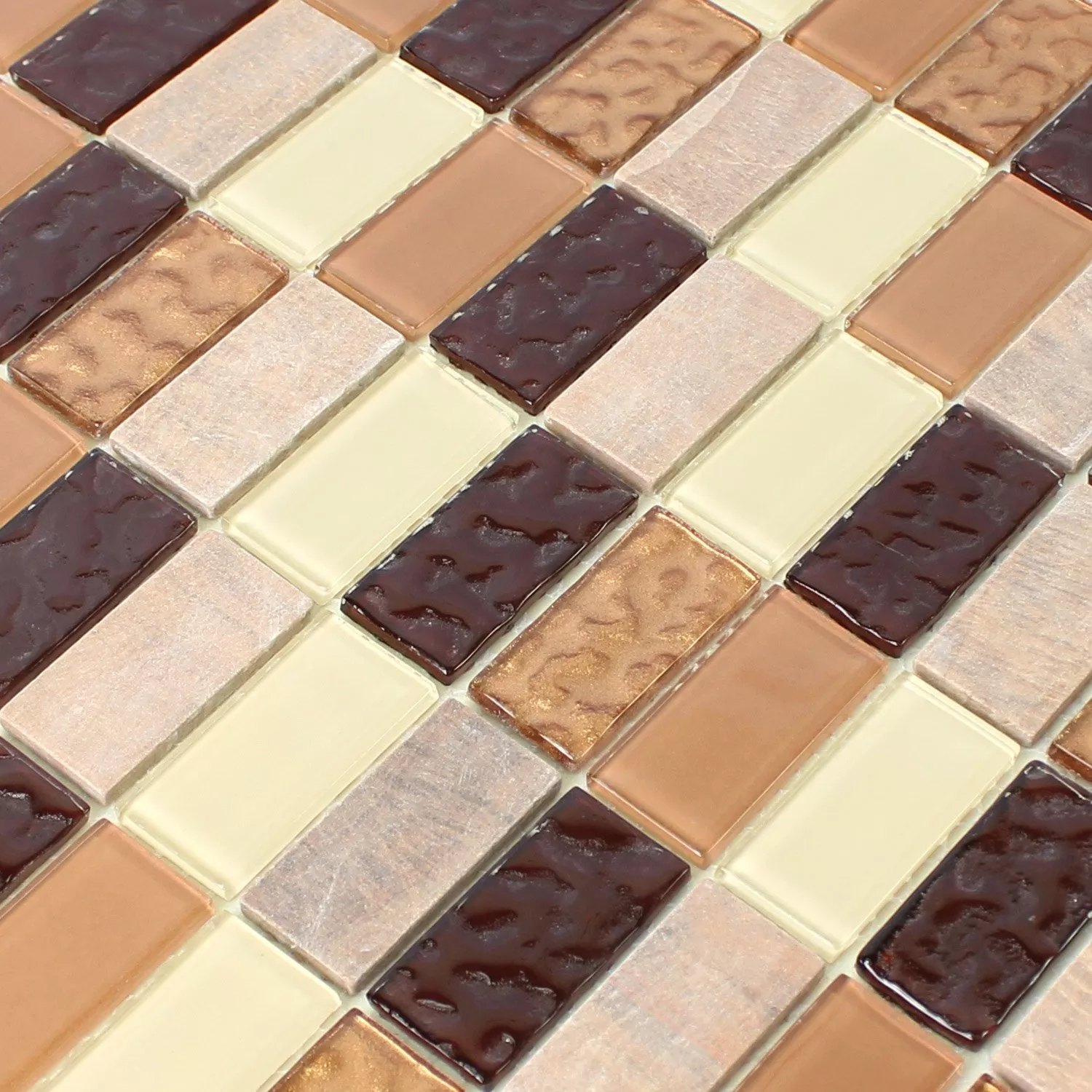 Autoadesivoe Mosaico Pietra Naturale Vetro Beige Marrone Brick