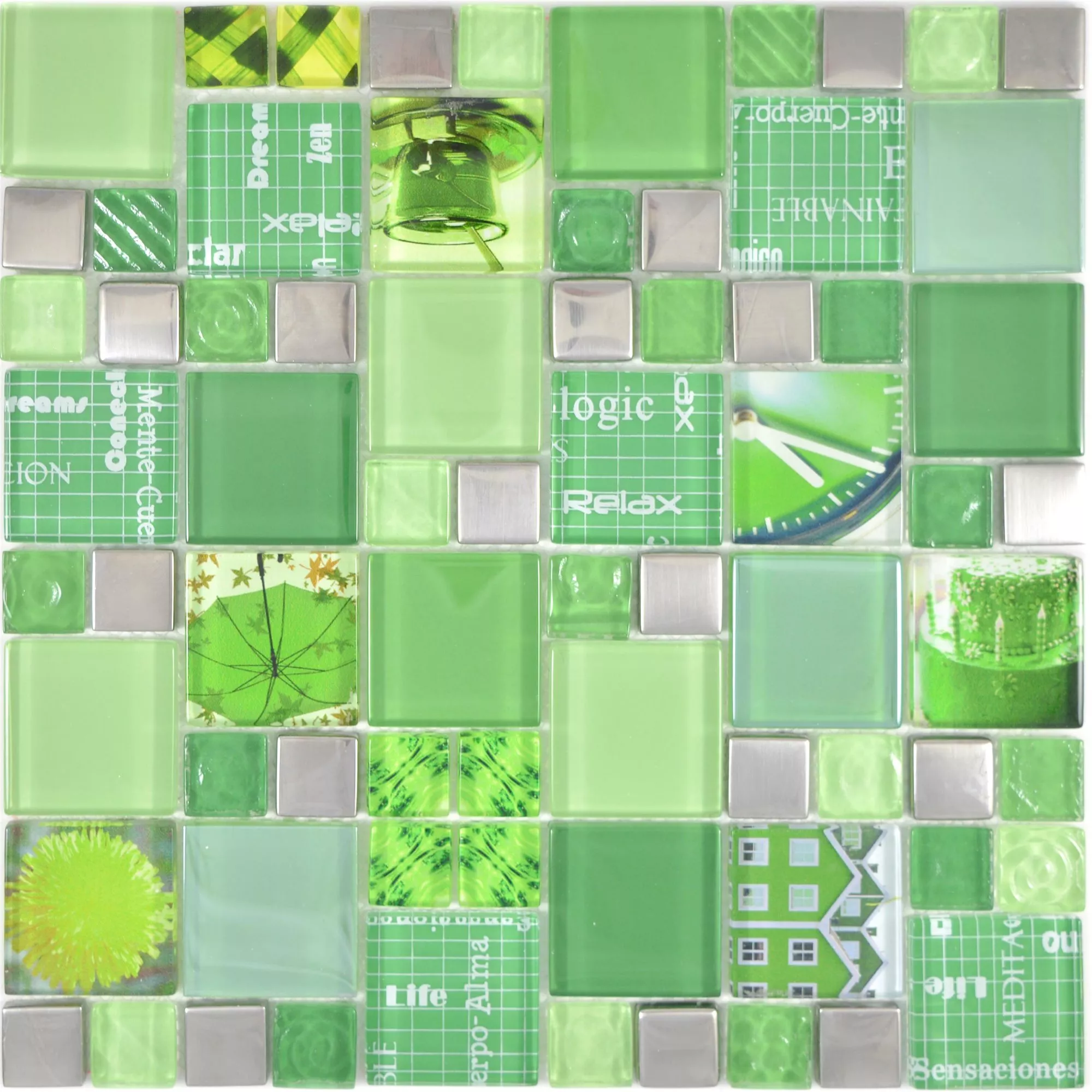 Mosaico Di Vetro Piastrelle Nemesis Verde Argento